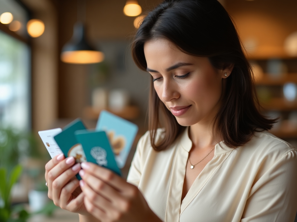 Consumer examining gift cards