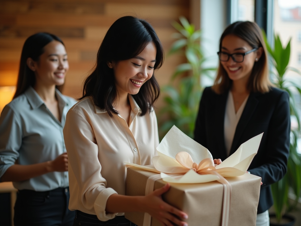 Emotional moment of gift unwrapping